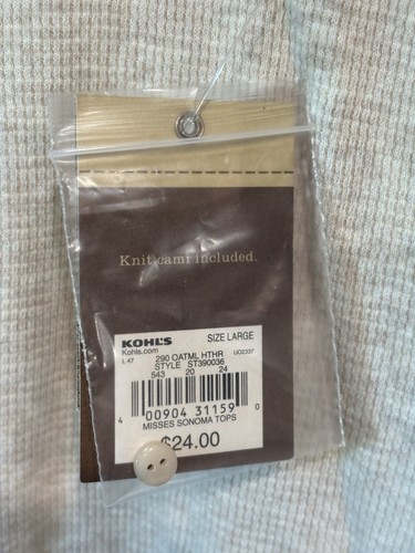 NWTS Sonoma 2 n 1 Lg Sleeve Oatmeal Cotton Knit V-Neck w/ Cami Size Large - Picture 6 of 9