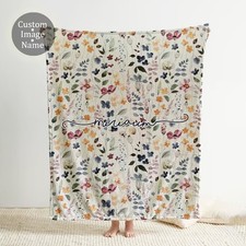 Personalized Floral Throw Watercolor Flower Blanket Custom Name Gift For Her