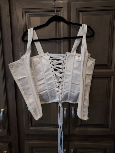 Starline Women's White Sz 36 Zip Front/Wide Ribbon Lace Up Back Straps Corset - Picture 7 of 7