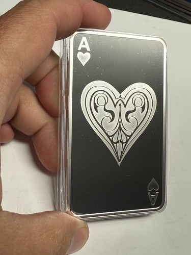 Raro lingotto d'argento ASSO DI CUORI .999 da 10 oz in custodia, lingotto Sunshine Mint Inc