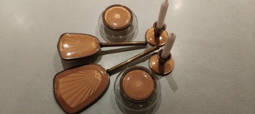 Art Deco Dressing Table Set Six Items Brass & Faux Enamel Design Excellent Cond. - Picture 1 of 8