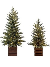 3  4 FT Pre-Lit Boxed Pine Trees with Twinkle LED Lights, Set of 2