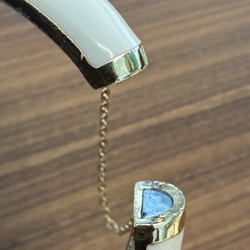 J. Crew Gold Crystal & Spring Pastel Yellow Enamel Clamp Bangle Bracelet - Picture 3 of 5