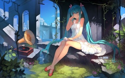 Anime vocaloid hatsune miku white dress long hair Play Gaming Mat Desk Game