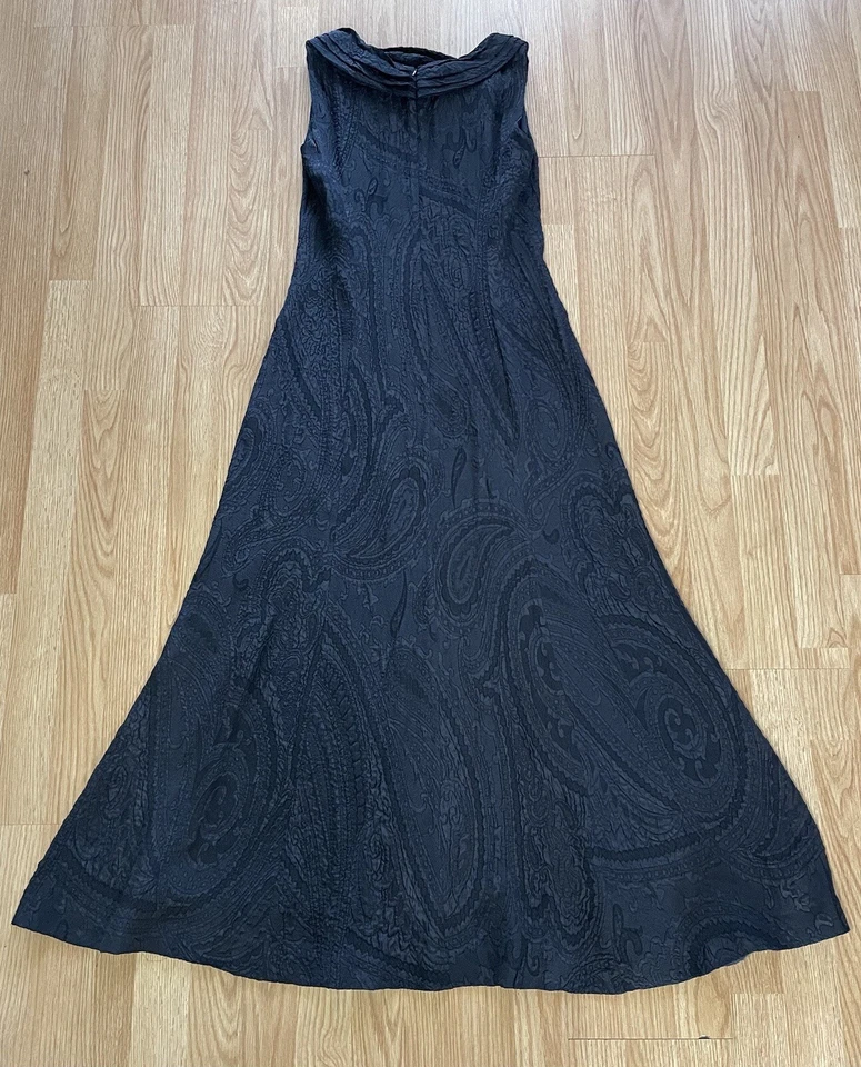 Brooks Brothers черный пейсли текстурированный печать макси вечернее платье без рукавов Sz 2 - Изображение 3 из 4