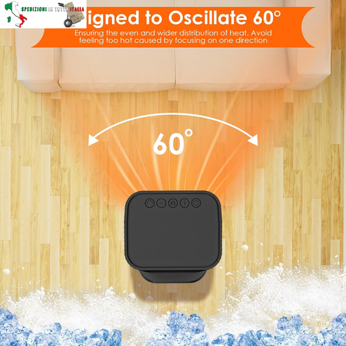 ® Termoventilatore in ceramica da 2000 W, oscillante, 60°, telecomando/touch scr - Foto 5 di 8