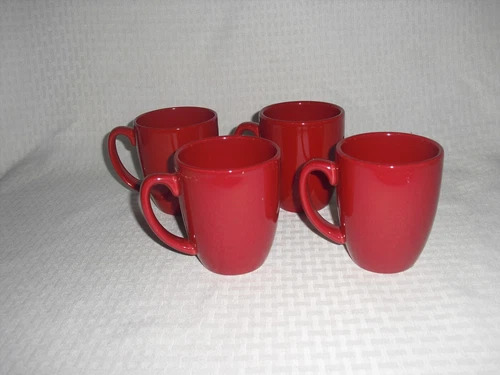 Set of 4 Corelle Coordinates Red Stoneware Coffee Tea Mugs Cups  12 oz. 
