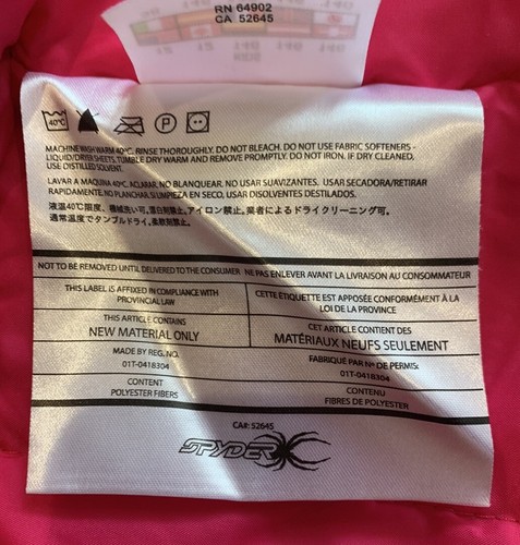 Spyder Girls Winter Ski Snow Insulated Full Zip Jacket SZ 12 Pink Removable Hood - Picture 11 of 16