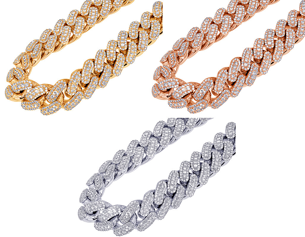 Three Row 3D 63 2/5 CT Real Diamond Miami Cuban Chain Necklace 10K