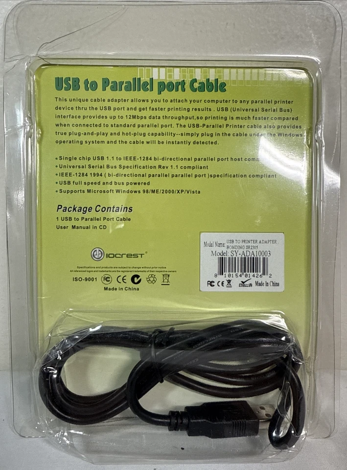IO Crest / USB 2.0 to DB25 Parallel Printer Cable / SY-ADA10003 - Image 2 of 2