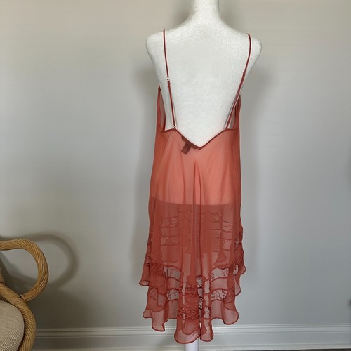Victoria’s Secret Burnt Orange Sheer Slip Dress Lace Ruffle Trim Size XL - Picture 7 of 7