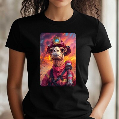 Frauen T-Shirt Kamel als Feuerwehrmann Motiv Baumwolle Größe S bis 3XL