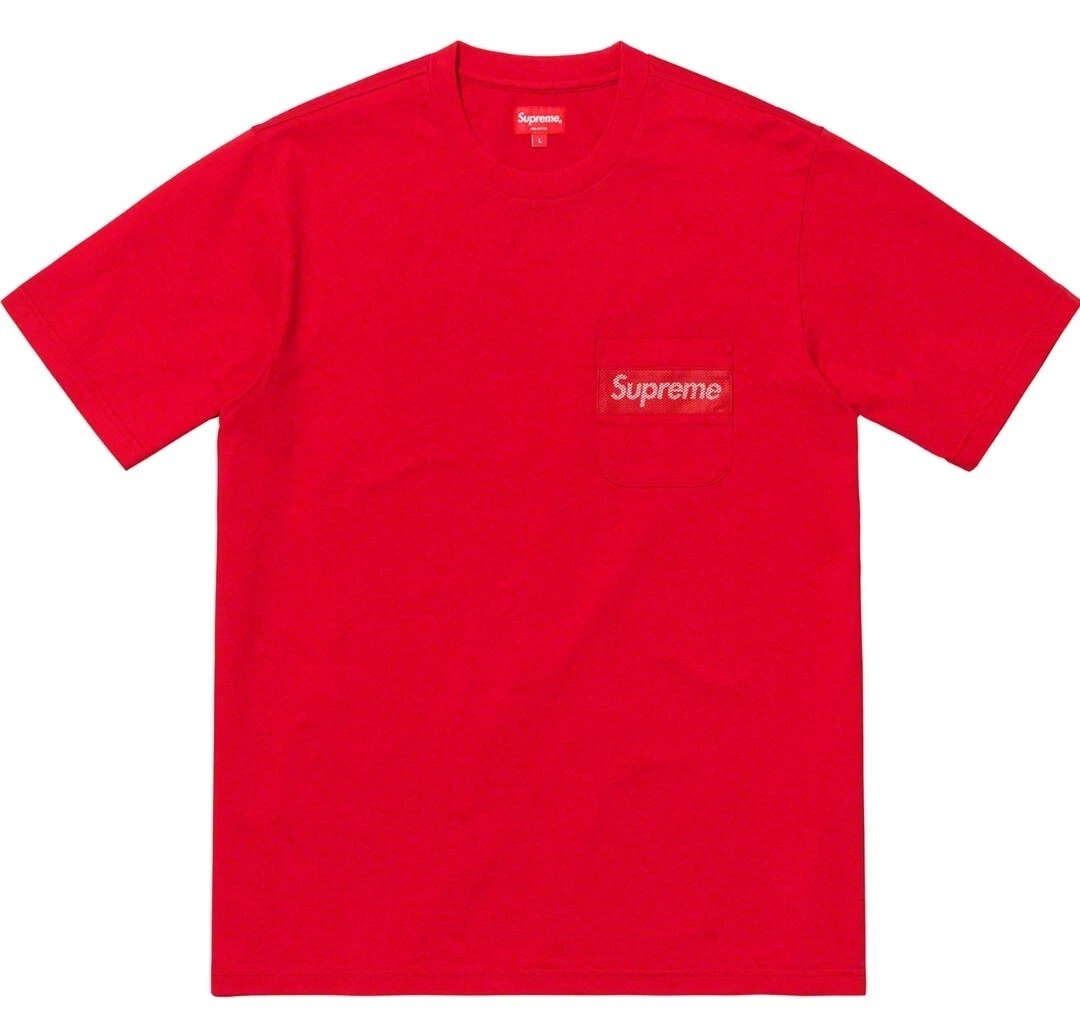 Supreme ~ T shirt de poche à rayures en maille SS19 ~ Taille Large ~ Rouge ~ Logo boîte