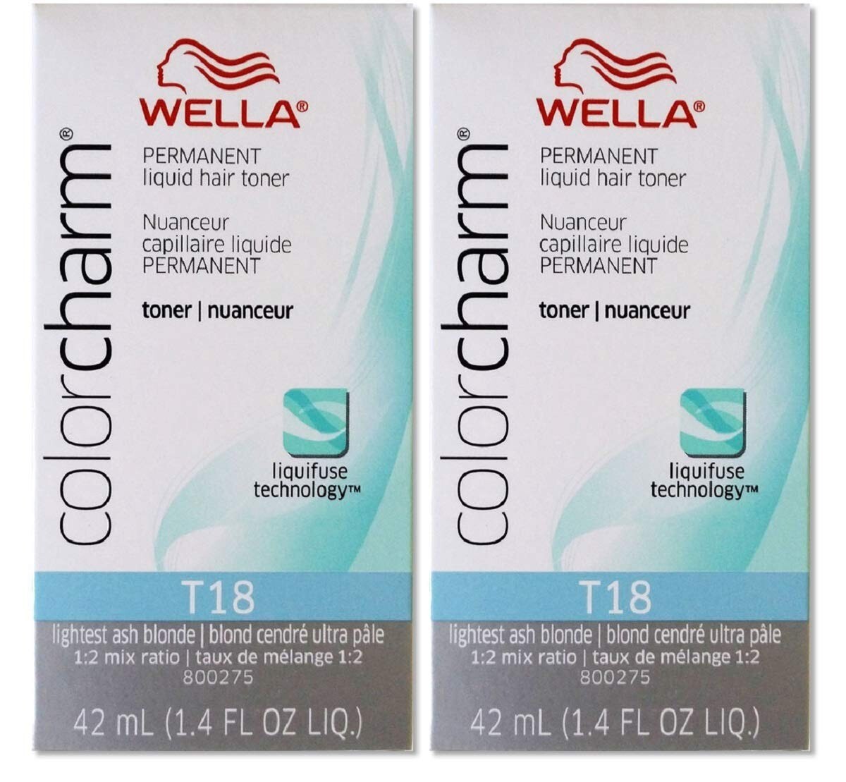 Жидкий перманентный тонер Wella Color Charm T18 Пепельный блонд, 1,4 унции (2 упаковки)