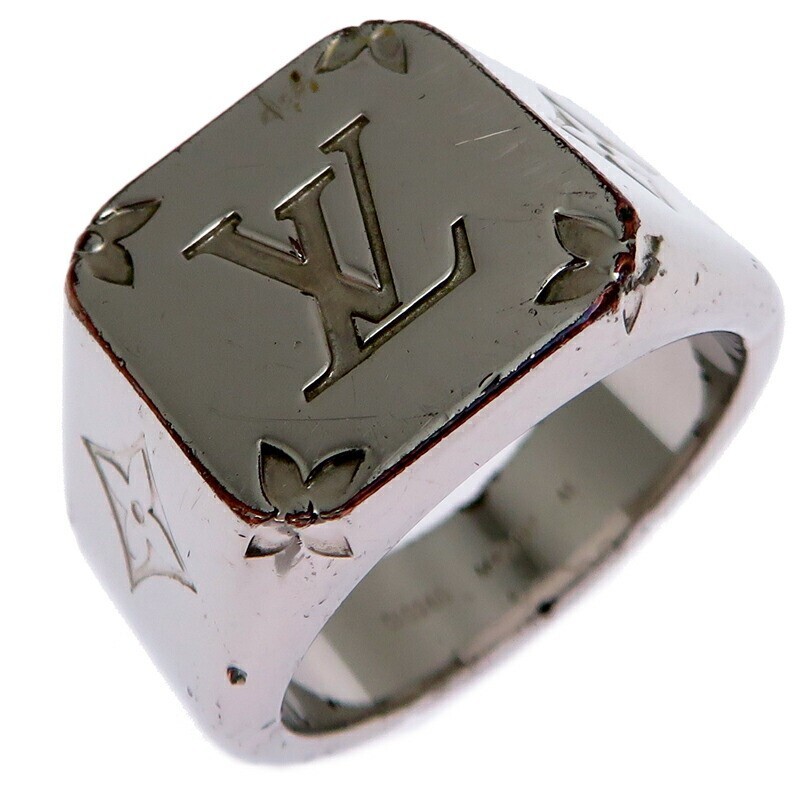 Louis Vuitton Monogram Metal Signet Ring M62487 Silver Plated GP