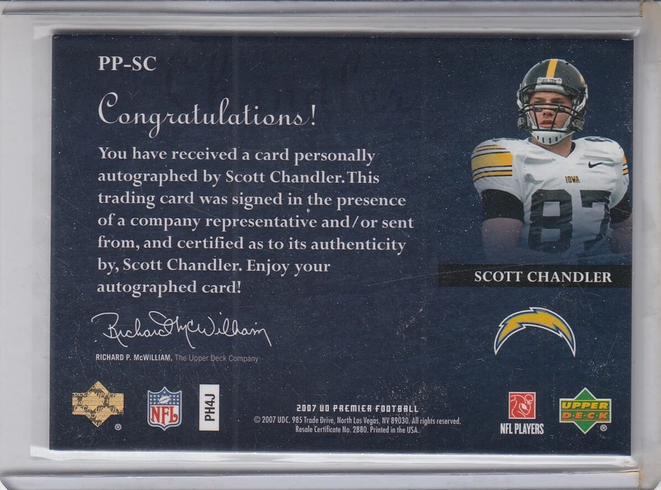 2007 Upper Deck Premier Penmanship Gold /50 SCOTT CHANDLER RC Auto Iowa - Image 2 of 2