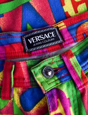 Versace Vintage SS 1995 Iconic Multicolor LOVE Print High Waist