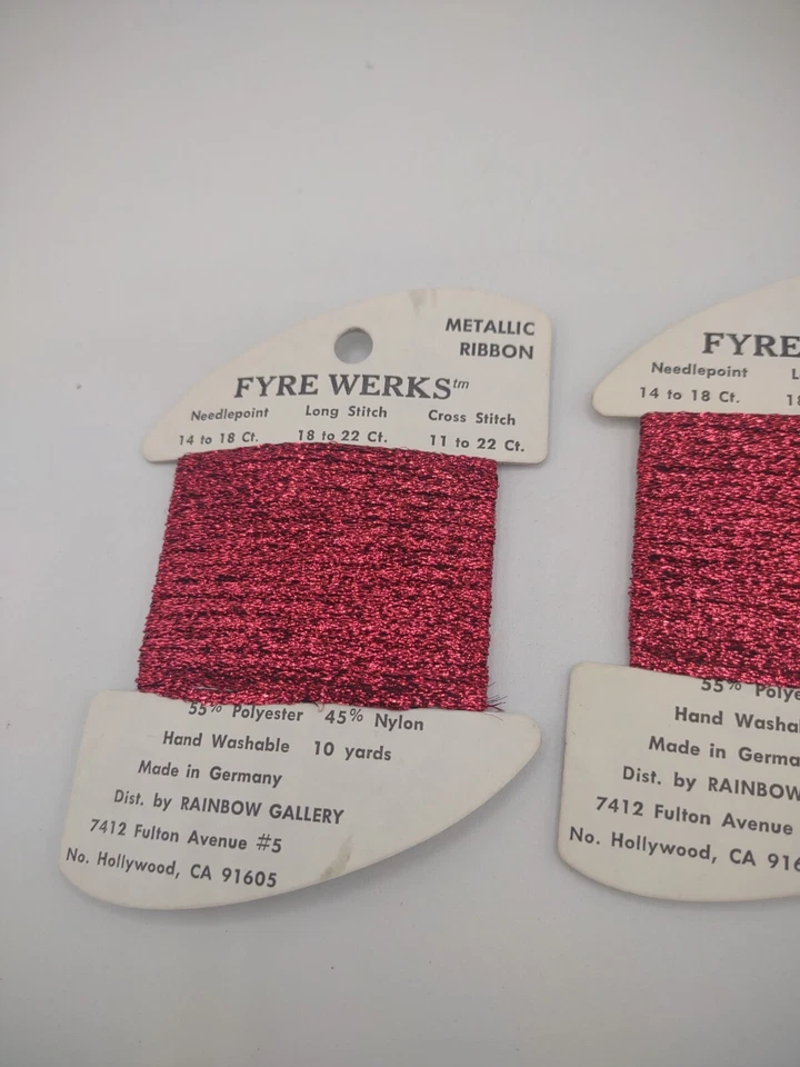 Rainbow Gallery Fyre Werks Metallic Ribbon F38 Germany vtg needlepoint cross - Image 2 of 4