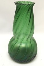 Antique Bohemian Green Glass Twist Vase Iridescent Kralik Loetz