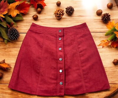 Divided By H&M Red A-Line Mini Skirt Sz Silver Snap Buttons