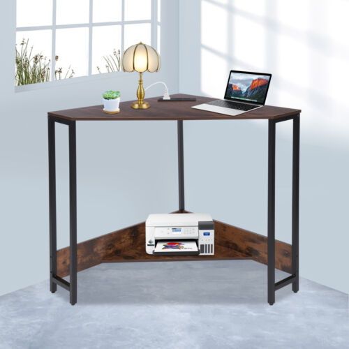 Modern Corner Computer Desk Free Standing Table for Small Space with Outlets USA