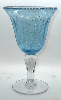 NINA HOME Nina Campbell 10 Oz Water Wine Goblets Handblown Blue Bubble Glass