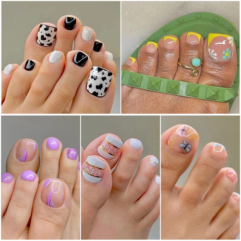 24Pcs Artificial Toe False Toenail Fake Nail Art Tips Natural Full