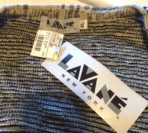Vintage Strickjacke Pullover XL LAVANE New York Made in USA ETIKETT grau schwarz abstrakt - Bild 7 von 12