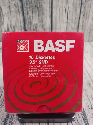 BASF 2HD (10) Diskettes (3.5'') Double Sided, High Density - Brand New Old Stock 