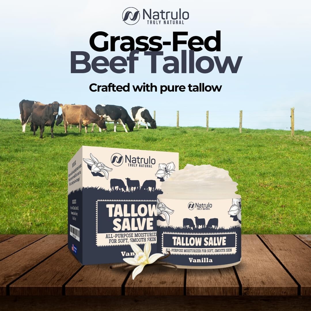 Beef Tallow for Skin, Organic Grass-Fed Whipped Beef Tallow and Honey Balm Anti 