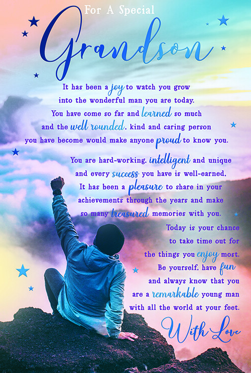 Grandson Birthday Card Inspirational Remarkable Young Man Verse