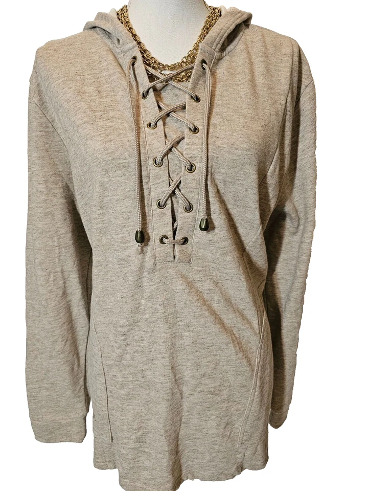 Sudadera con Capucha Linea Leisure Con Cordones con Bolsillos Beige Tostado Talla Grande L Foto 2 de 4