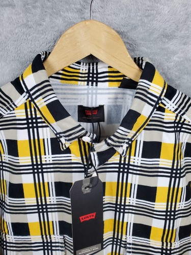 Levi's Shirt Men's Medium Yellow Skateboarding Worker Heavy Duty Plaid Abstract - Picture 7 of 15