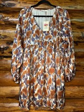 Entro Rust Print V-neck Lined Dress Size Medium