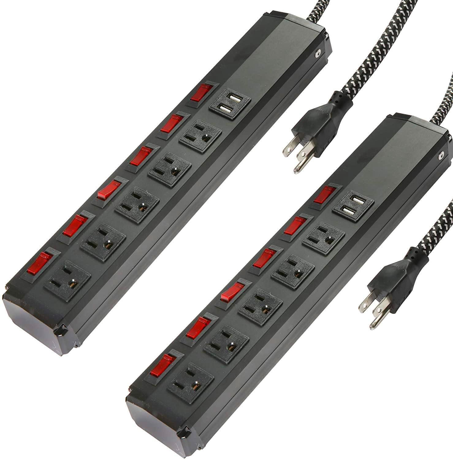 Surge Protector Power Strip with 5 Outlets and 2 USB Ports 6ft Cord Black-image