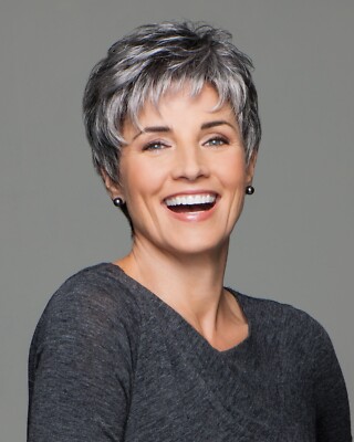 Wig Lace Front Hand-Tied Top, Grey Pixie. Petite size