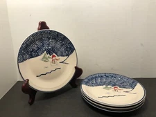 Set of 4 Thomson Pottery Snowman Christmas Stoneware 7" Salad Plates