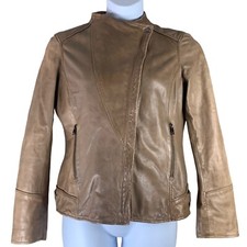 Lamarque Leather Jacket Sz Large Brown Moto Motorcyle Jacket Asymmetrical Zip