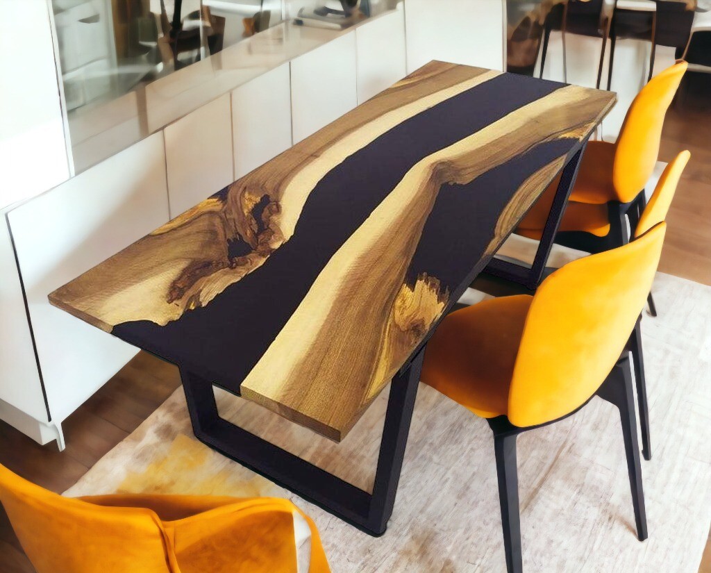 Epoxy dining table, black epoxy table, river Table, 60