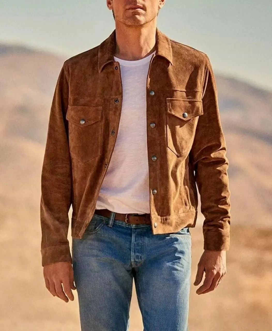 Brown Leather Trucker Jacket Mens Pure Suede Custom Made Size S M L XL 2XL - 211