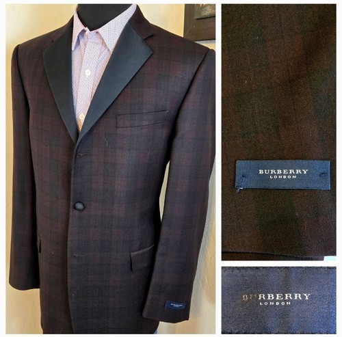 New Burberry London PLAID Tuxedo Jacket Blazer Men 44L 100% Wool NWT/ Small Flaw