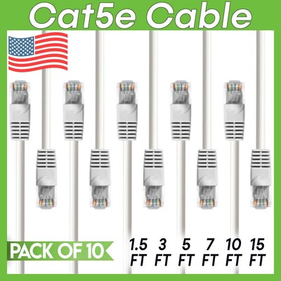 10 PACK Cat5e Cable White Cat 5 Patch Cord Ethernet RJ45 Connectors LAN Wire