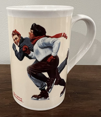 #ad Norman Rockwell Ceramic Coffee Mug White Tea Cup ‘Skating Race’ $6.99