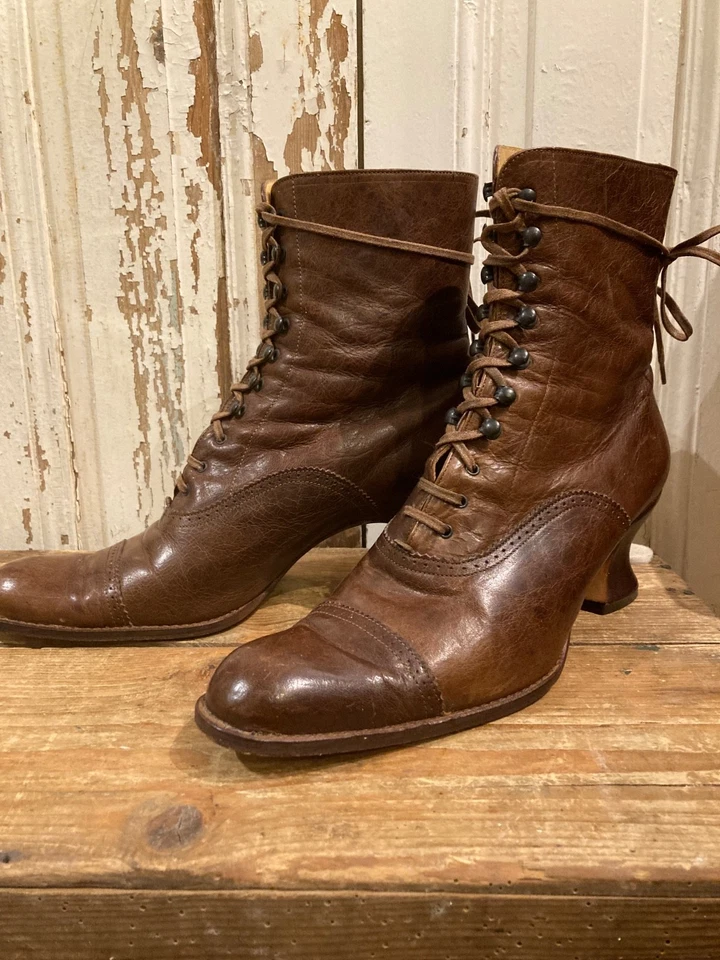 Real Vintage Victorian Boots Gothic Steampunk Gr. 40,5 lace up braun - Bild 1 von 4