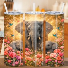 Elephant Family Forest 20oz Stainless Steel Tumbler Insulated Travel Mug Straw