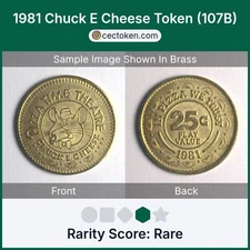 1981 Chuck E Cheese Token (107B) Pizza Time Theatre Brass 25mm Rare