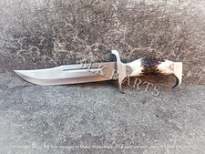 HANDMADE CARBON STEEL BOWIE HUNTING SURVIVAL KNIF STAG HANDLE WITH SHEATH
