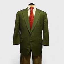 Tom James Holland Sherry Sport Coat 46R Green Windowpane Herringbone Wool