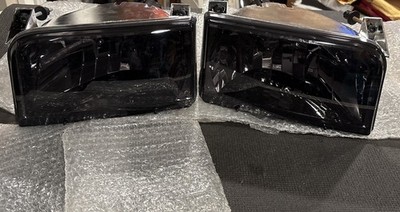 1992-1996 Ford F-150 250 350 & Bronco Headlight Headlamps , Pair Smoked Lenses.