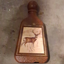Brown Ceramic Liquor Decanter w/ Stopper, Deer Stag Animal Pattern Design